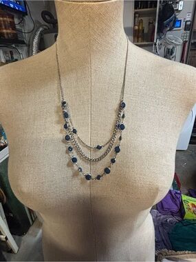 Mossimo Supply Co. Layered Silver Chain Necklace with Navy Stones